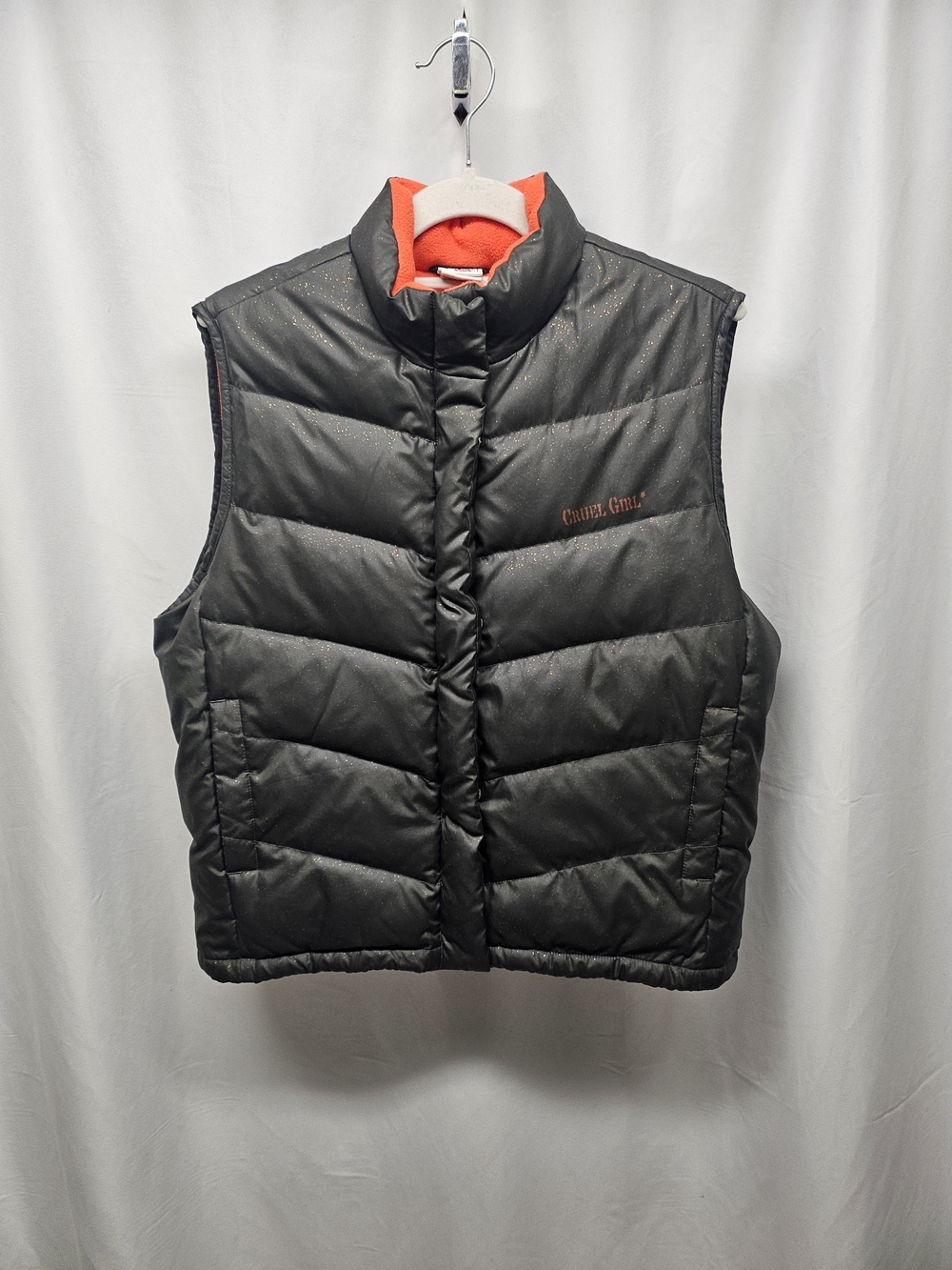 Cruel Girl Green Sparkle Puffer Vest with Orange Inside